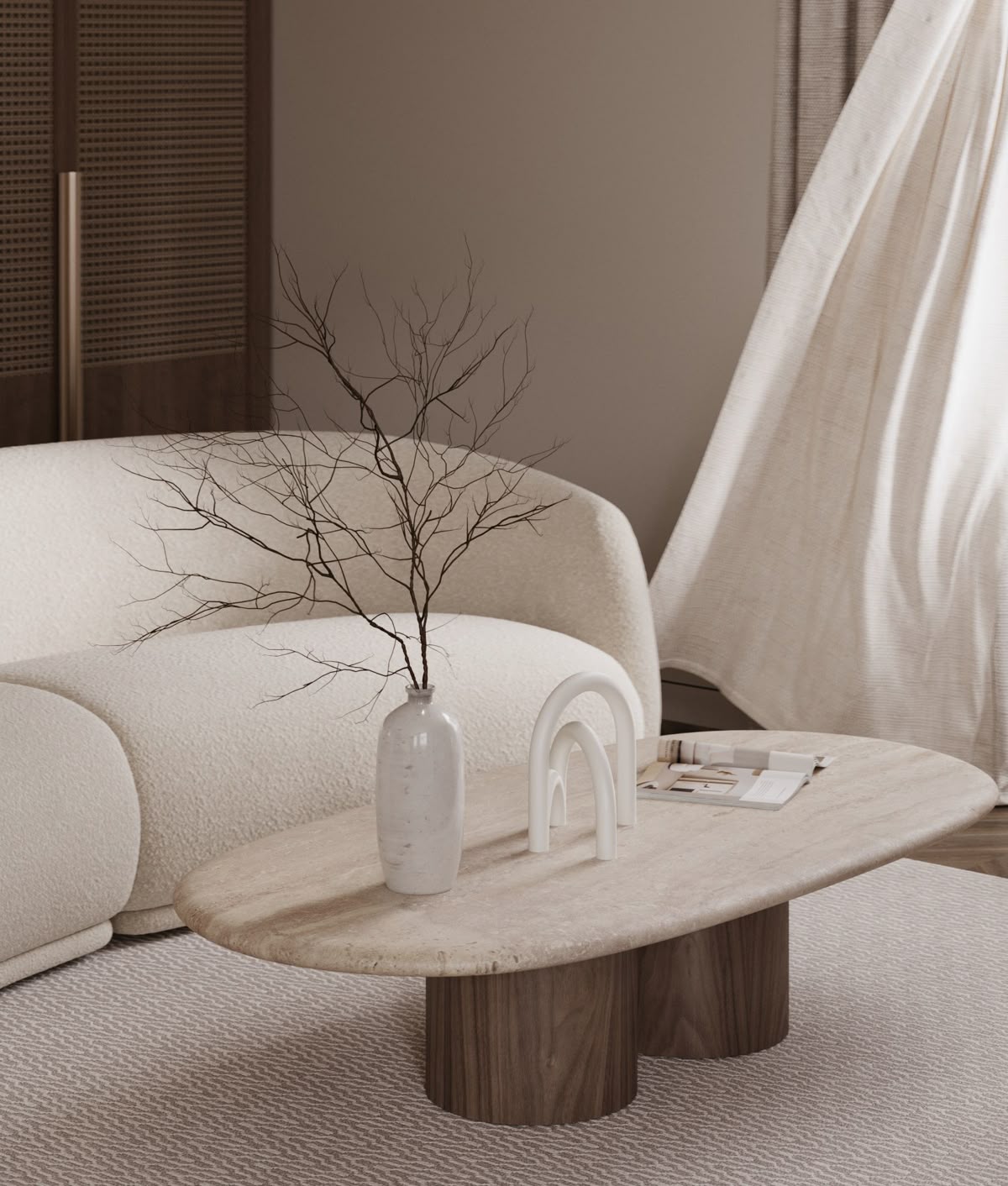 Table basse bois et pierre naturelle