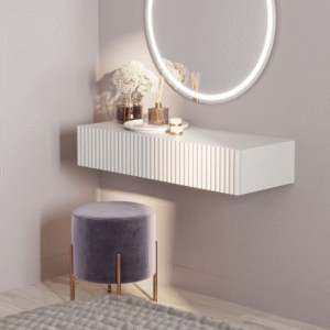 Tabouret de maquillage en velours violet pieds dorés