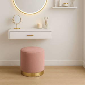 Tabouret rond rose base dorée moderne