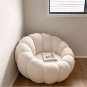 Fauteuil cocon bouclette blanche design moderne