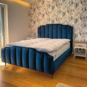 Lit Capitonné en Velours Bleu Marine