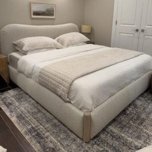 Lit Contemporain en Tissu Bouclé Beige