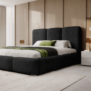 Lit Moderne en Velours Côtelé Noir