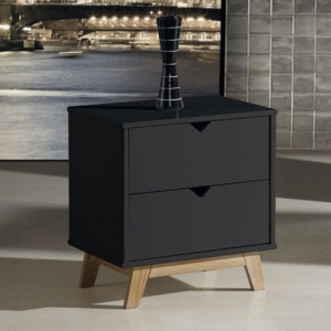 Table de chevet noire design – 2 tiroirs