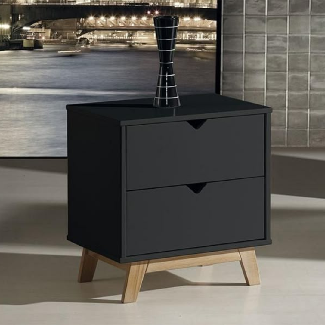 Table de chevet noire design – 2 tiroirs