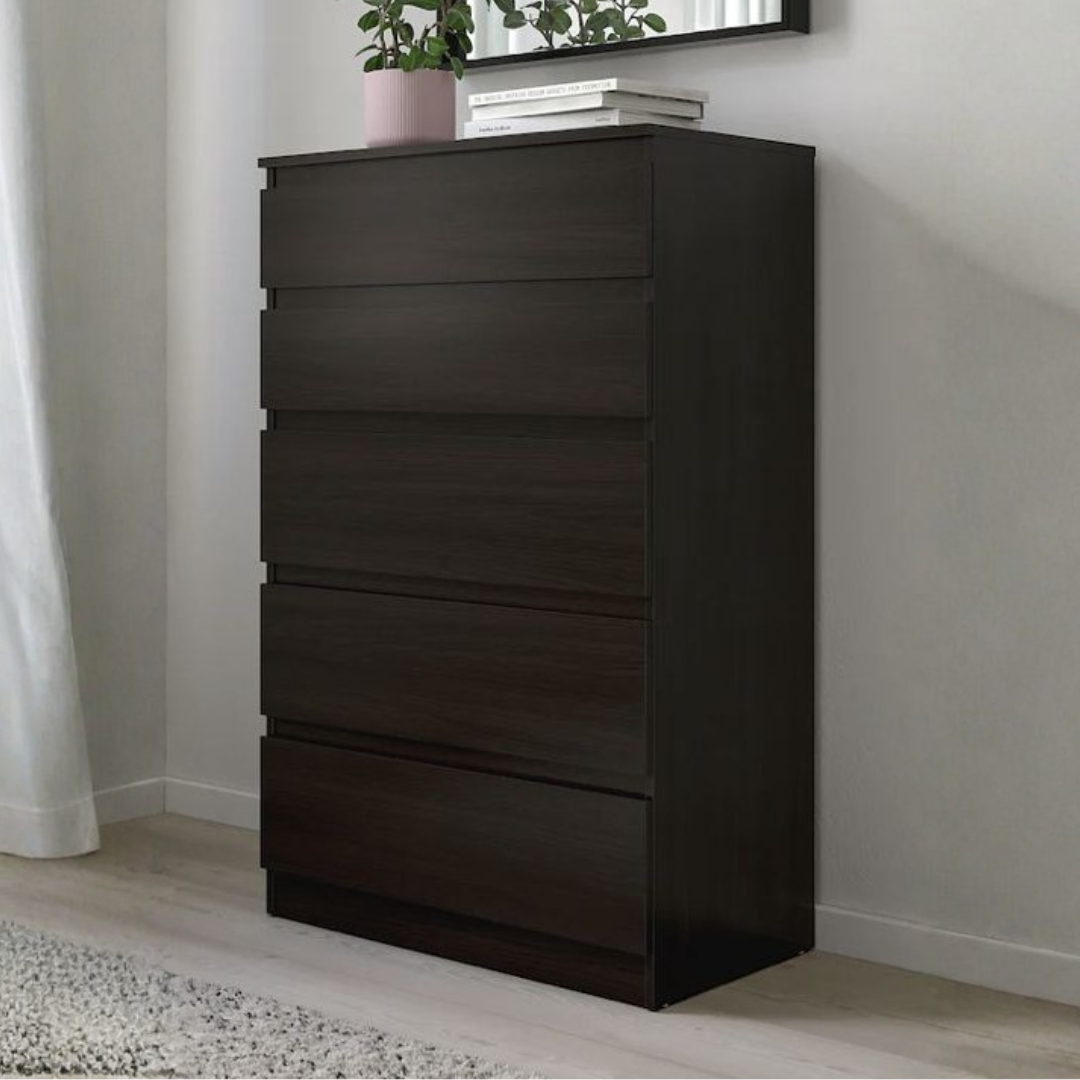 Commode moderne en bois foncé – 5 tiroirs