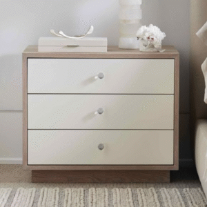 Table de chevet bois clair et blanc – 3 tiroirs