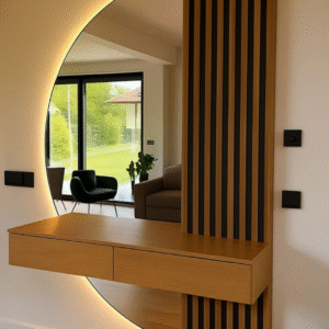 Console murale miroir LED bois design moderne