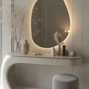 Miroir mural LED ovale design moderne beige