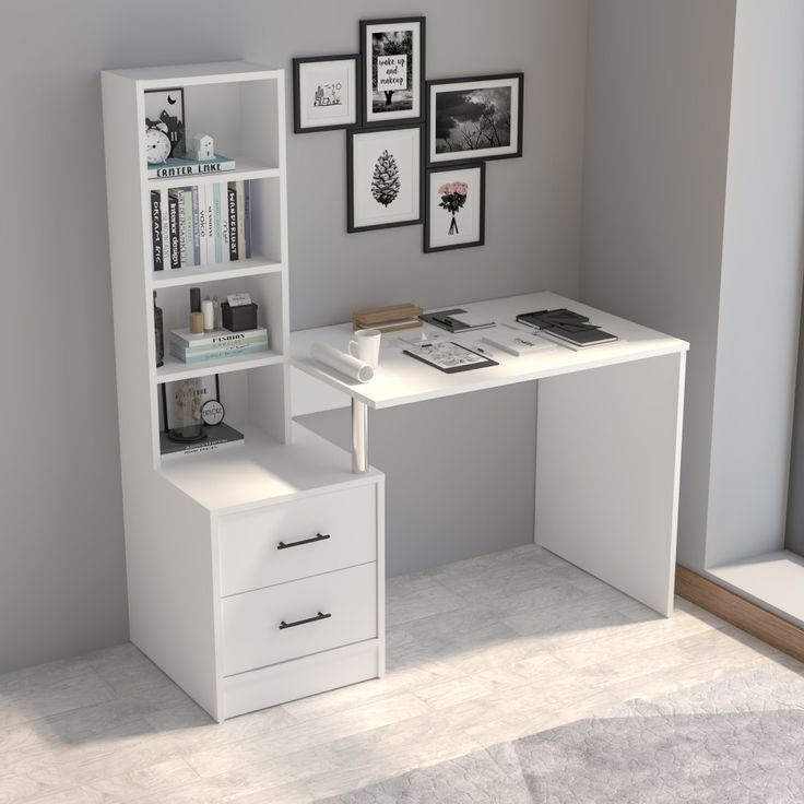 ureau d’angle moderne avec rangements intégrés – Blanc minimaliste