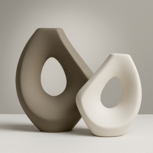 Vases décoratifs modernes en céramique – Duo beige et taupe