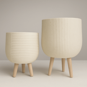 Pots décoratifs sur pieds en céramique beige – Style scandinave moderne
