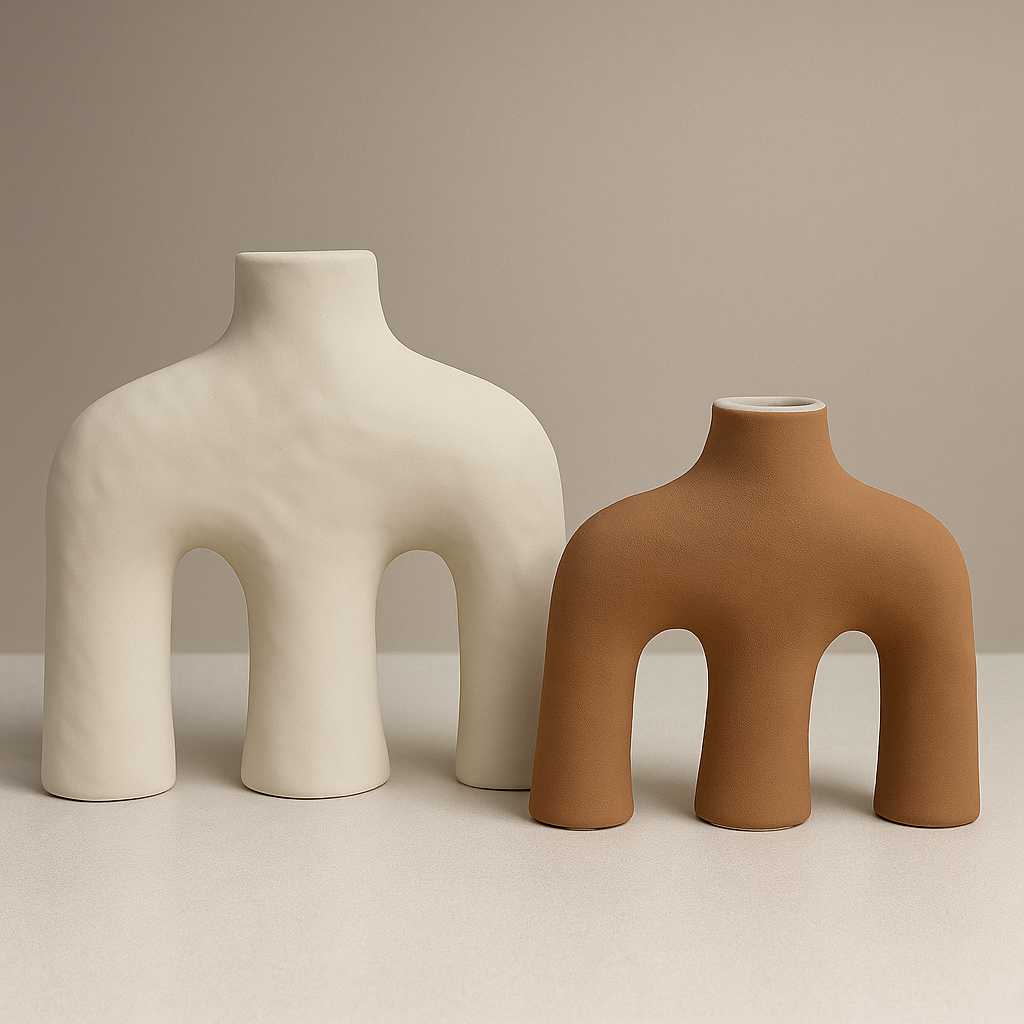 Vases design minimalistes en céramique – Tons beige et terre cuite
