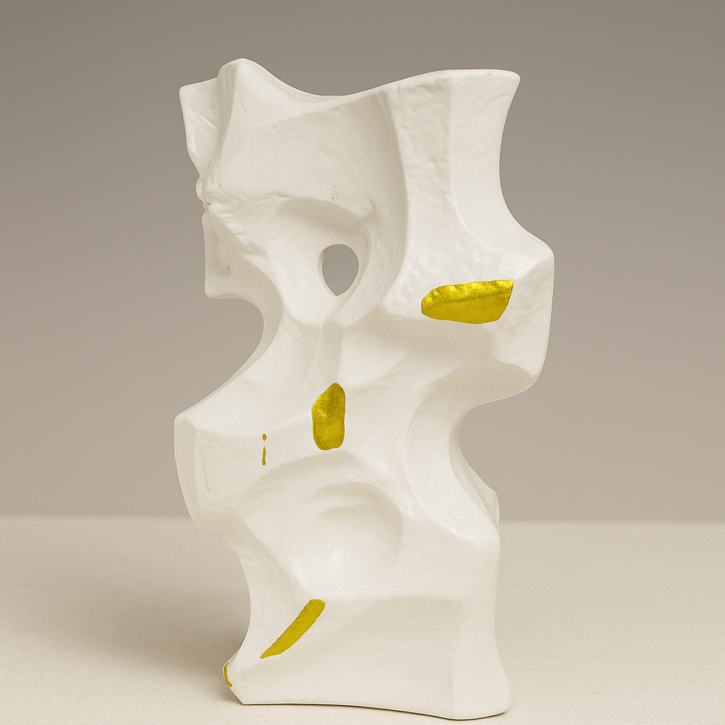 Sculpture décorative moderne en céramique blanche et dorée