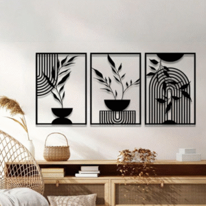 Tableau mural triptyque géométrique noir – Art mural moderne