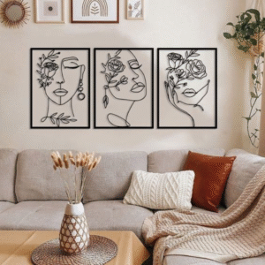 Tableau mural triptyque visage floral – Art mural moderne