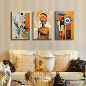 Tableau mural triptyque africain moderne – Art abstrait coloré