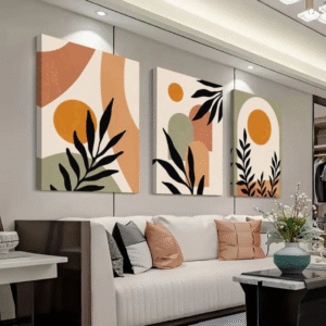 Tableau mural triptyque abstrait – Feuillage et formes modernes